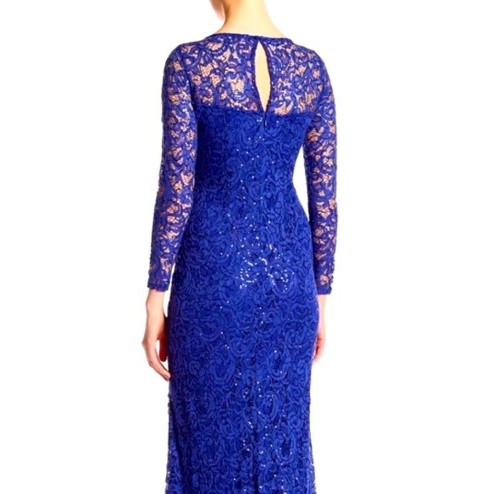 MARINA cobalt blue sequin floor-length lace gown - Picture 2 of 7